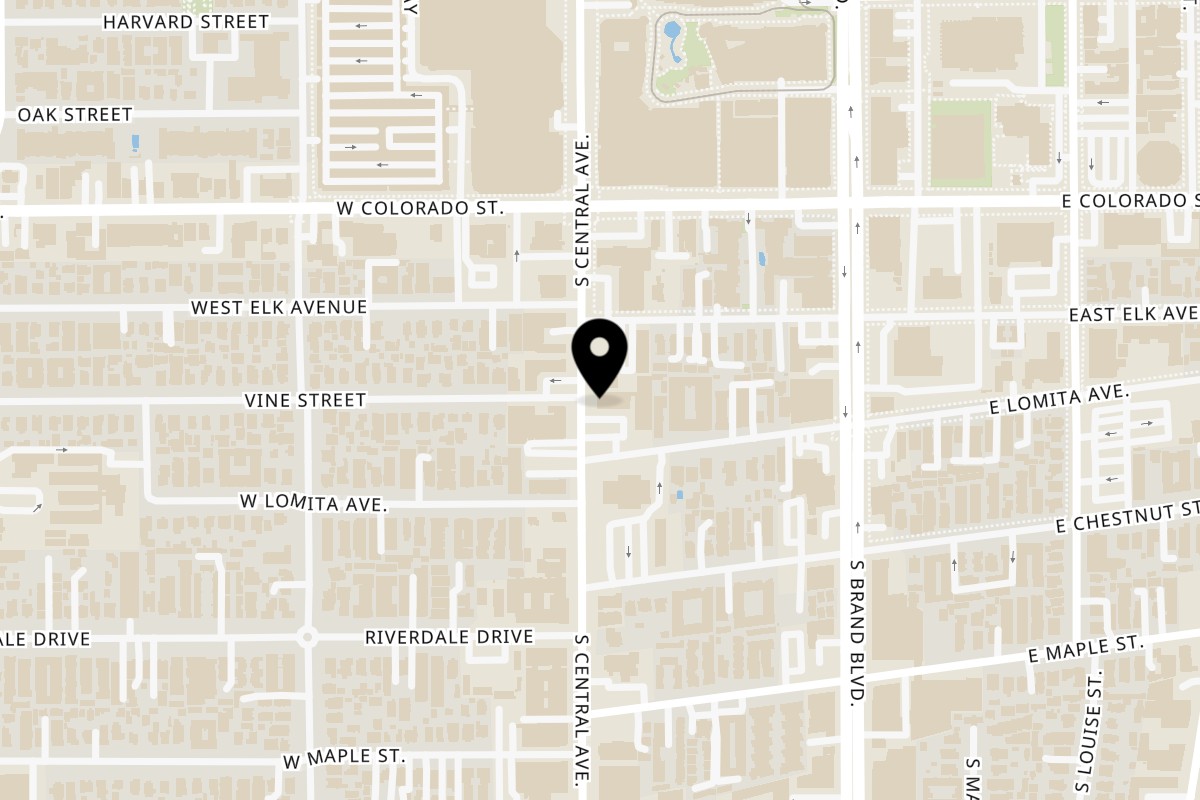 Map showing the location of Kabob Land Restaurant on 416 S Central Ave #1602 in Glendale